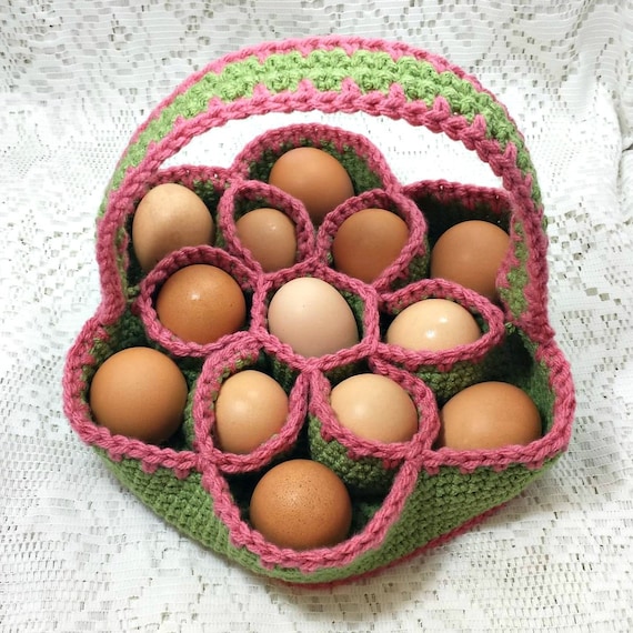 Items similar to Crochet Baker's Dozen Egg Carrying Basket, Egg Caddy