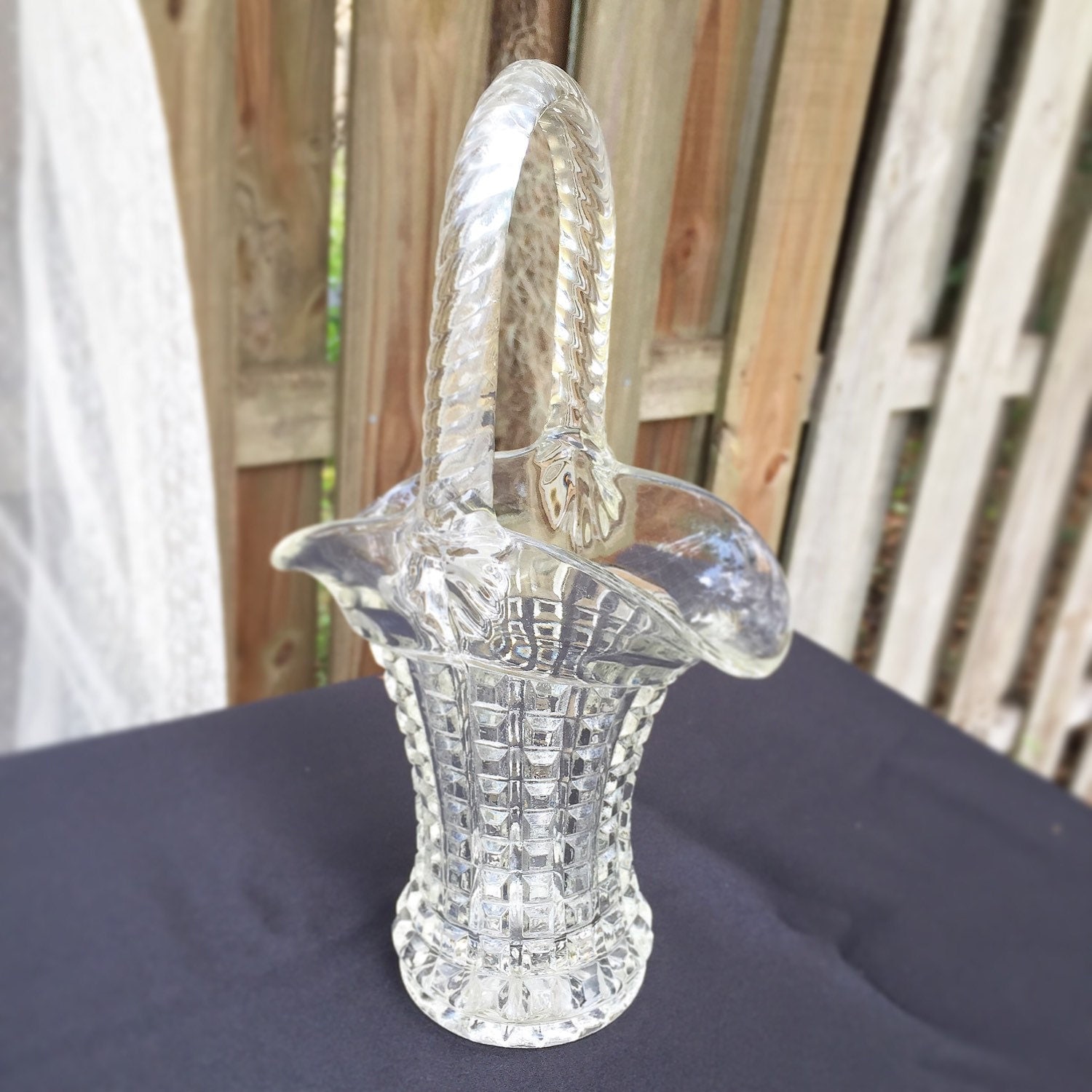 Vintage Clear Imperial Glass Basket Waffleblock Clear Color