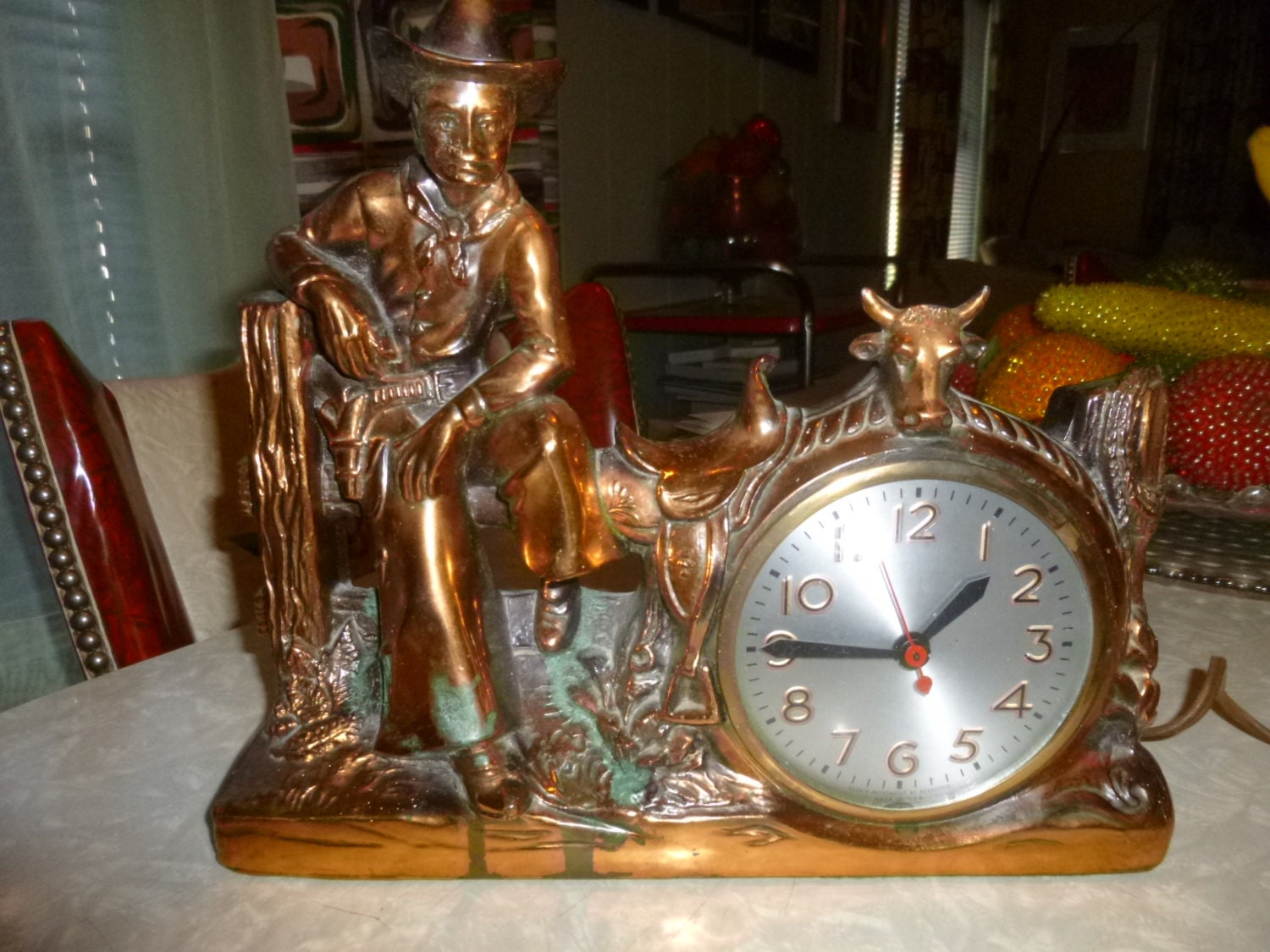 Vintage Lane & Co Los Angeles Cowboy / Western Clock with Bull