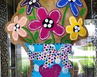 Flower Bouquet Burlap Door Hanger