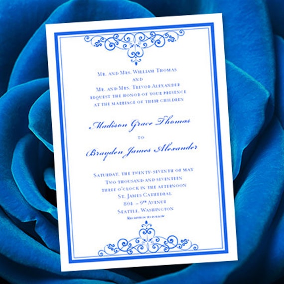invitation templates blank microsoft word wedding Blue Invitation Word Template Wedding Microsoft Royal   Editable