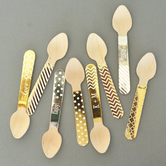 Wedding Ice Cream Spoons Gold Wedding Decor Gold Polka Dot