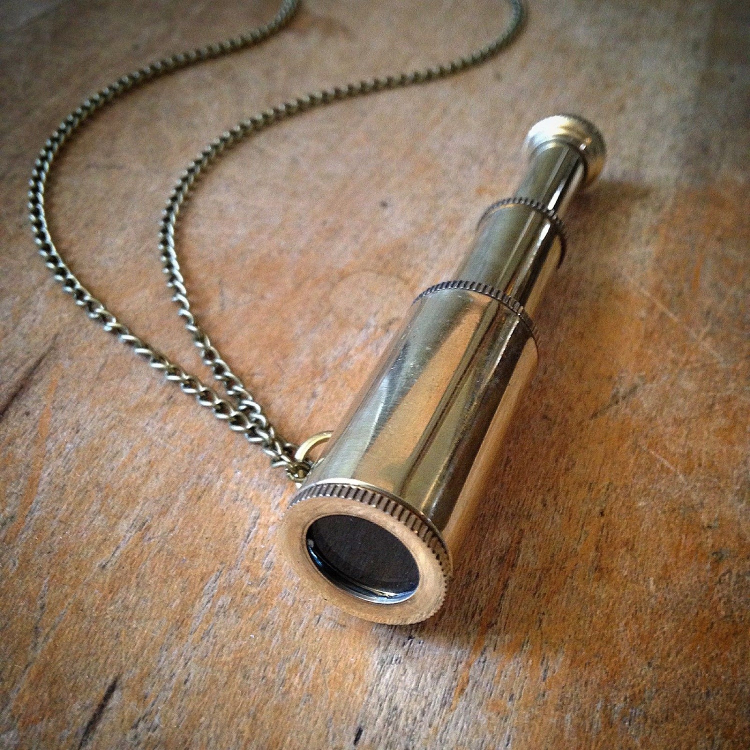 SALE: Vintage Style Pirate Telescope, Collapsible Spyglass Necklace, Shiny Gold Brass