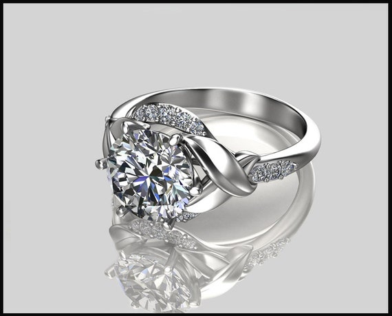 14K White Gold engagement ring Diamond engagement Ring Leaf ring ...