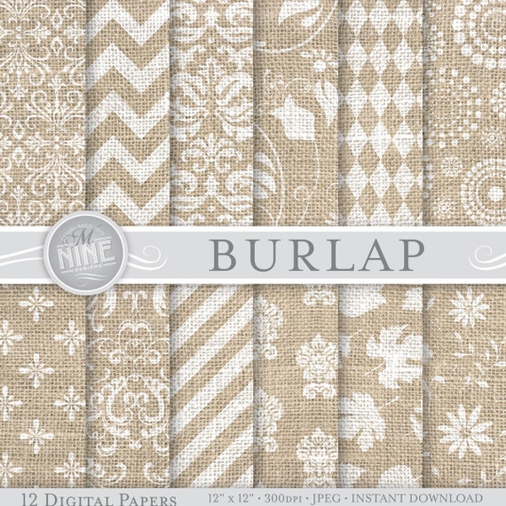 Burlap Digital Paper WHITE BURLAP PATTERNS Printable Pattern