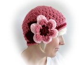 Crochet Flower Hat. 44 colors. Big Colorful Flower with two leaves. Beanie. Woman's Hat. Warm Winter Accessory.