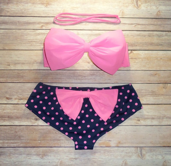 Bow Bandeau Bikini Cheeky Boy Short Style Swimwear With