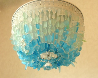 Sea Glass Chandelier Lighting Fixture FLUSH MOUNT Coastal Decor Beach Glass Ceiling Fixture crystal chandelier lighting flush mount