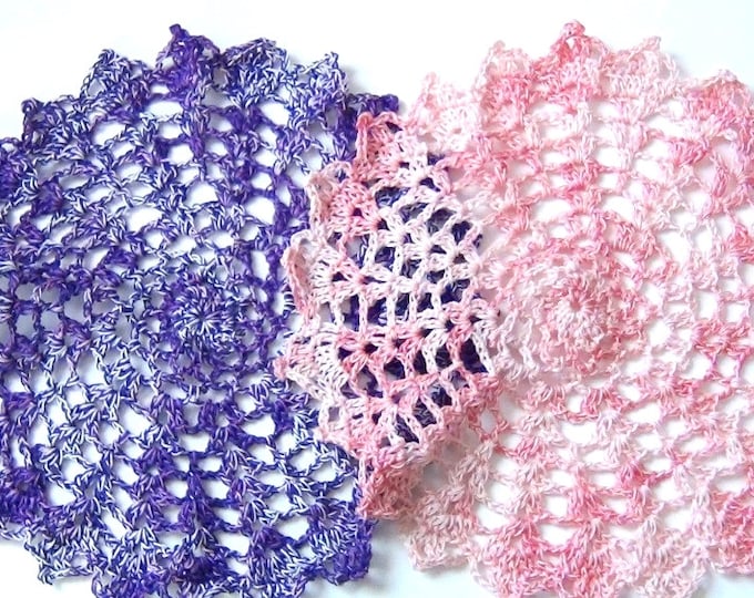 Doilies - Pink and Purple Crochet Doilies - Table Doily set of 2
