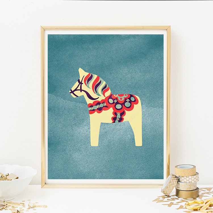 Scandinavian White Dala Horse Printable Art Print 8x10