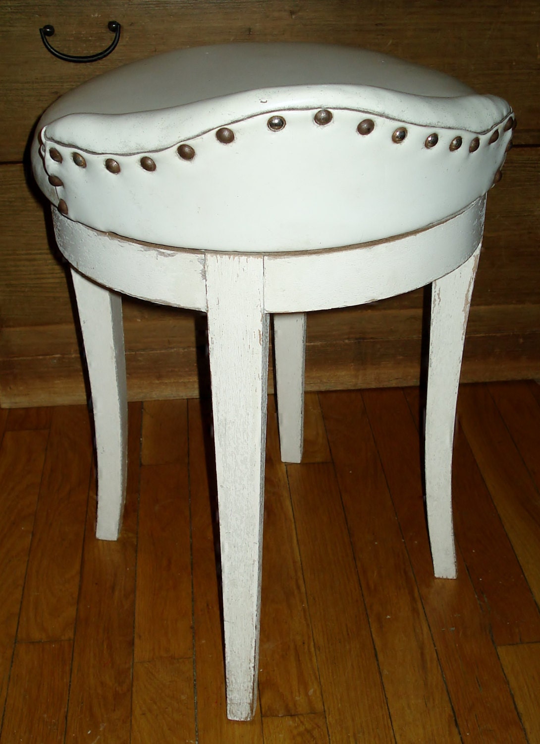 Vintage MCM Vanity Chair Swivel Stool White Faux Leather