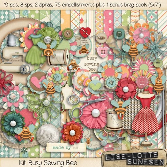 Digital Scrapbook Kit Sewing Pattern Paper Sew Scrapbook