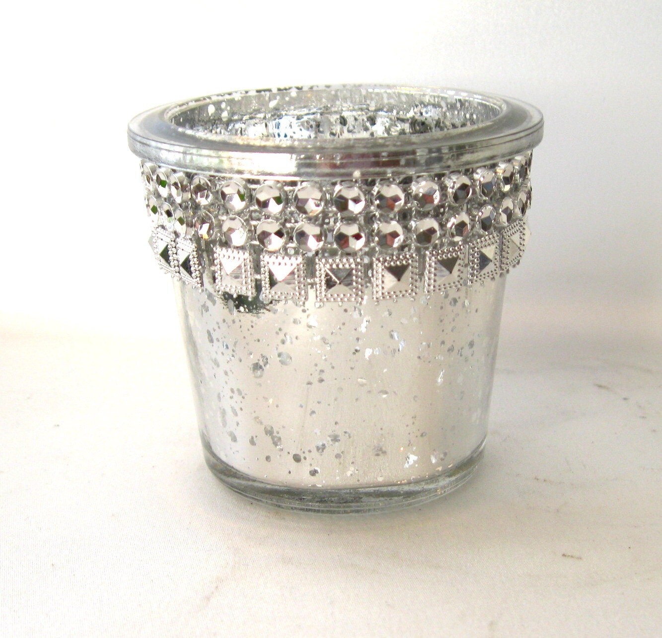 Bling Mercury Glass Votive Candle Holder 10 Silver with bling