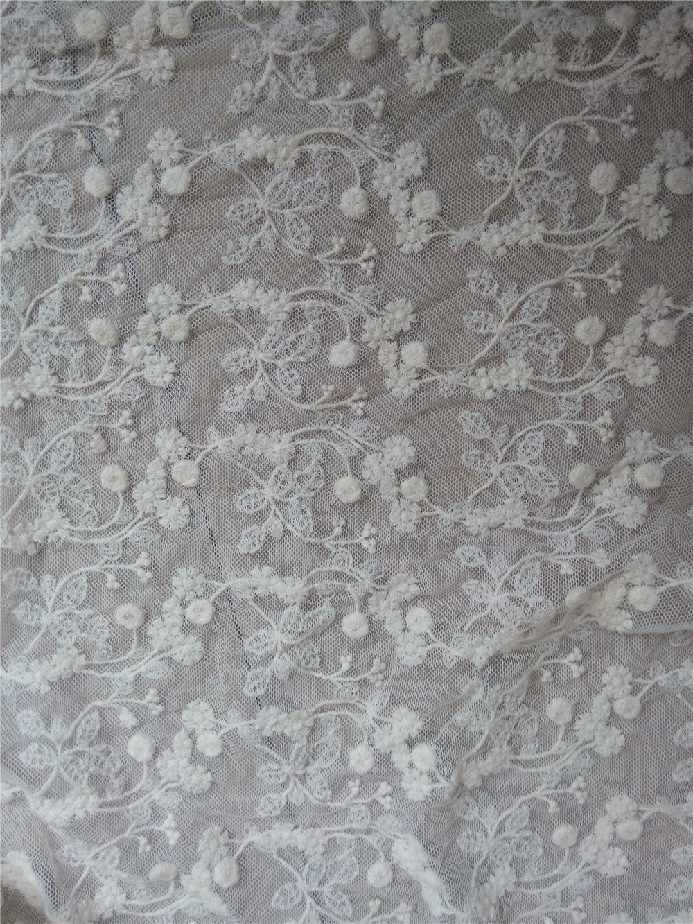 Ivory embroidered lace fabric vintage lace fabric by WellTrimmed