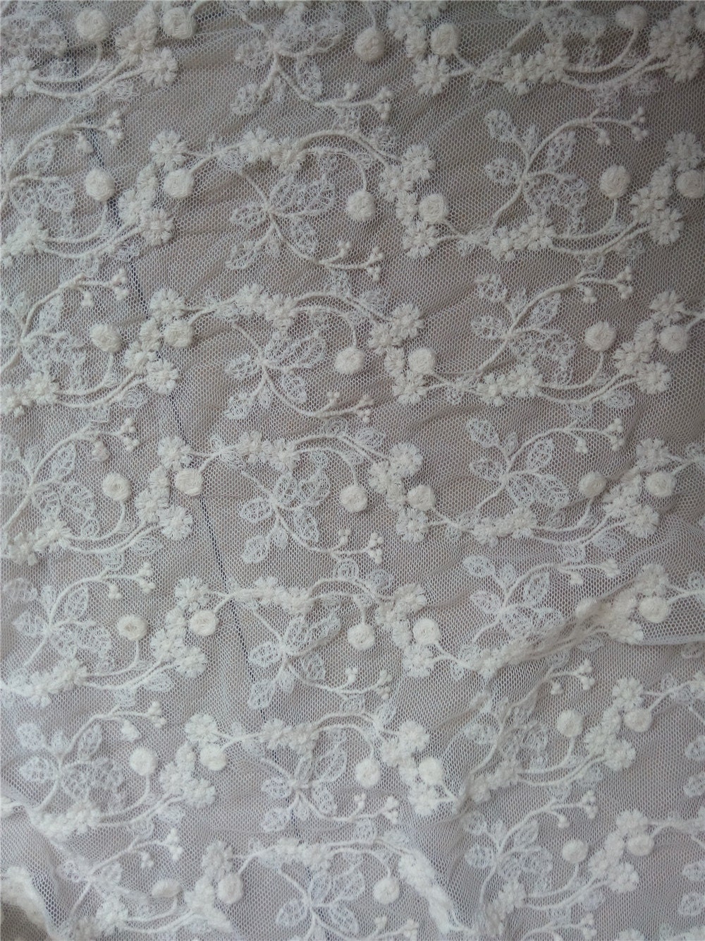 Ivory Embroidered Lace Fabric Vintage Lace Fabric By Welltrimmed