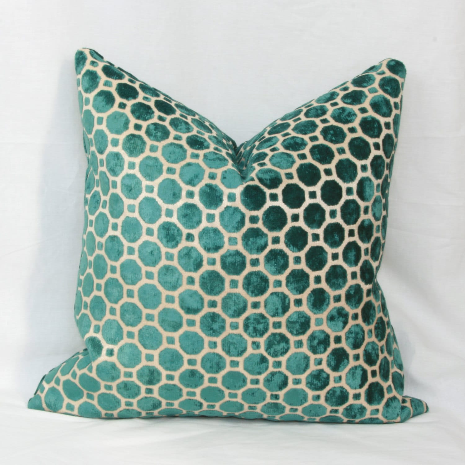 Teal geo velvet pillow cover 18x18 20x20 22x22 24x24 26x26