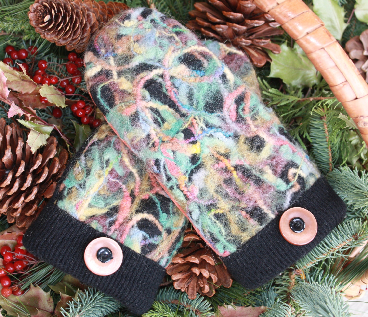 Handmade Wool Mittens with Leather Palms Made From by MittenHeaven