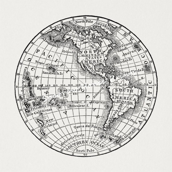 items similar to antique earth globe map art western hemisphere vintage