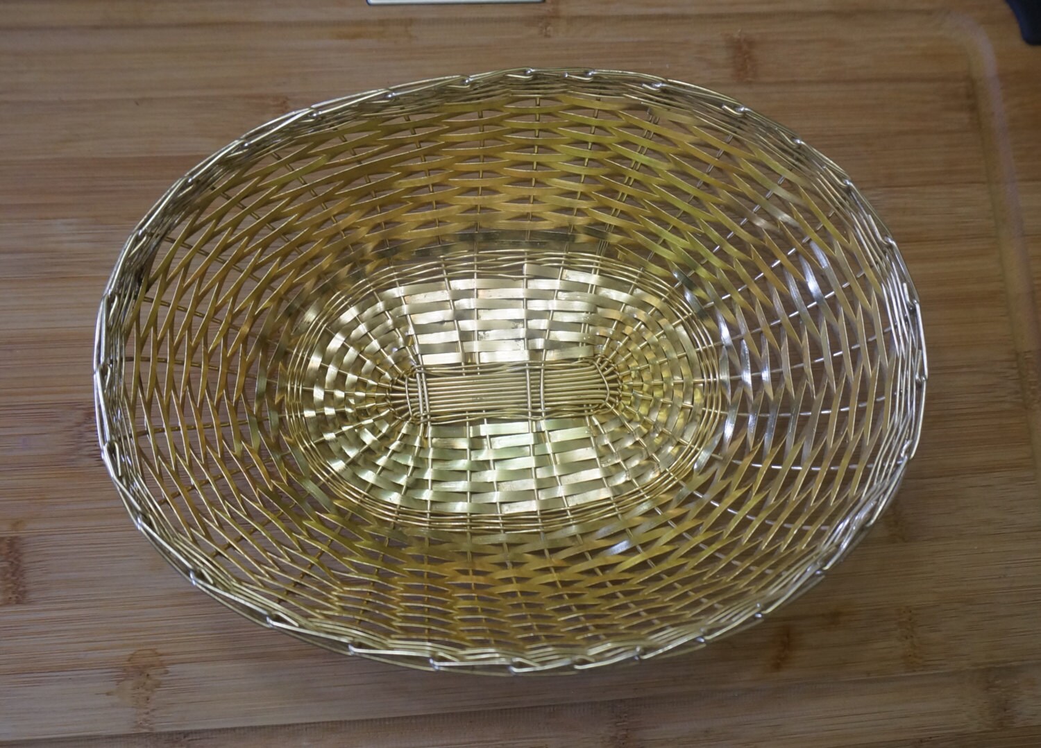 Vintage Woven Metal Bread Basket Bun Basket Gold