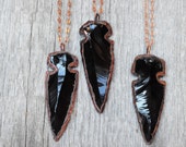 Electroformed Necklace -  Copper Dipped - Arrowhead Necklace - Obsidian Arrowhead - Electroformed Pendant - Electroformed Arrow
