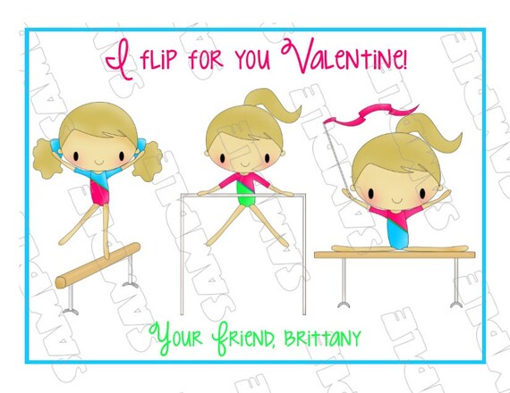 Gymnastics valentines Kids valentine cards by greenmelonstudios