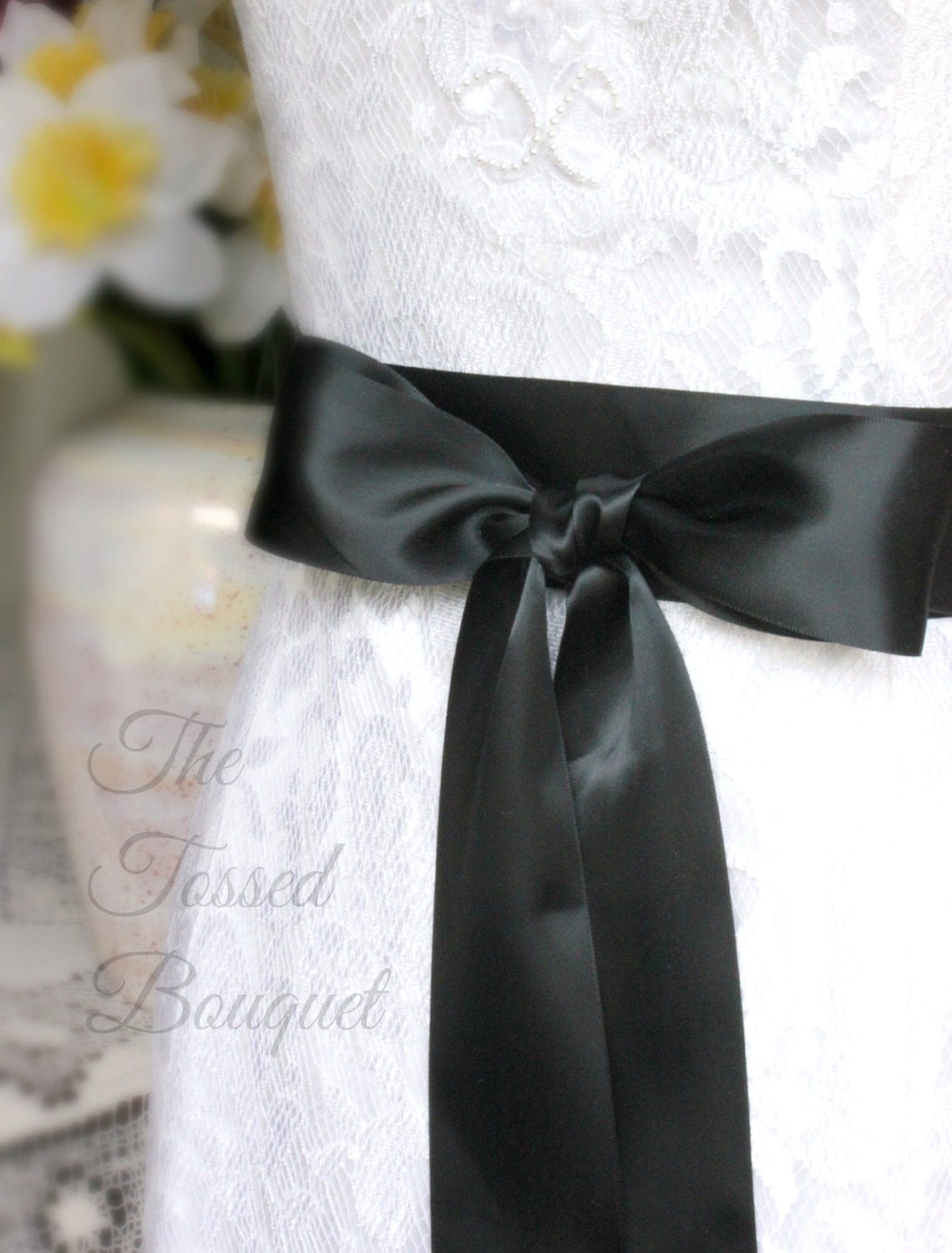Black Sash Satin Ribbon Belt Wedding Bridal Dress Gown Waist