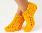 YELLOW Slippers  Handmade Knitted  Wool Slippers Hand Knit Booties Winter Slippers Ð¡ozy