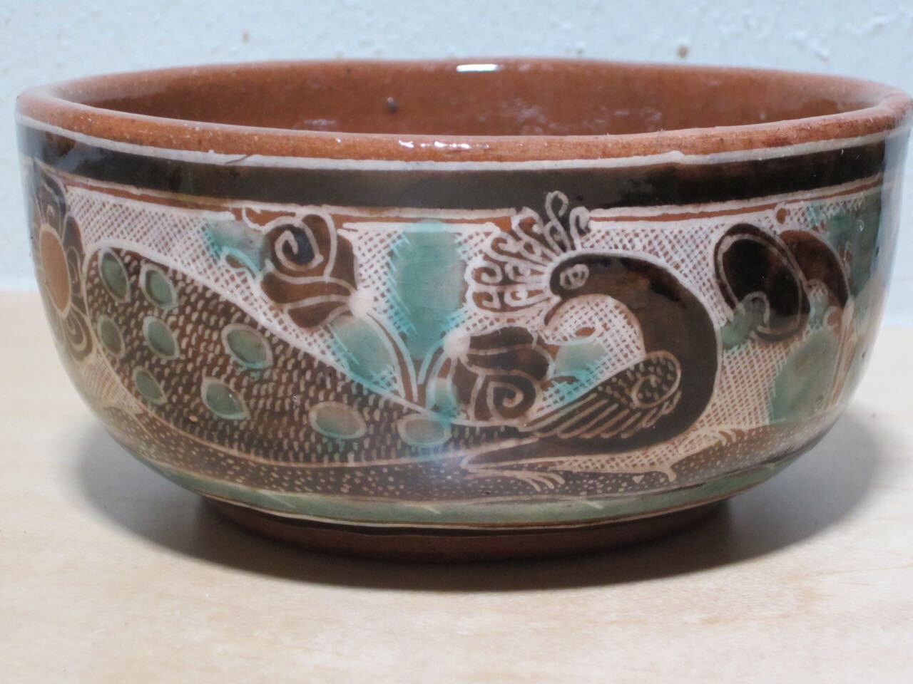 Vintage Tonala Jalisco Mexico Pottery Glazed Bowl Petatillo