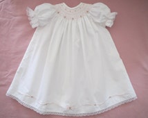 Baby Girl Sally White/Pink Hand Smocked Bishop Pima Gown With Bonnet main image 1