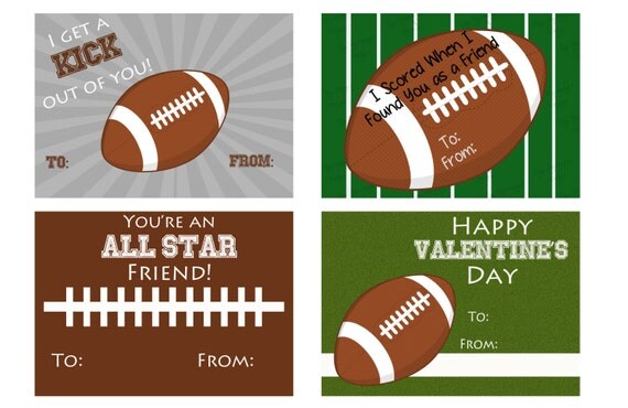 Items similar to Kids Valentines Day Cards - Print your own - football ...