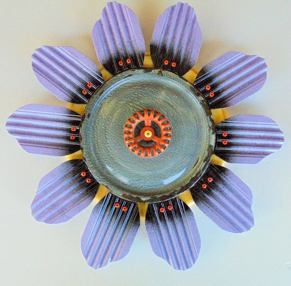 Folk Art Flower Found Object Assemblage Enamelware by Imperfetions