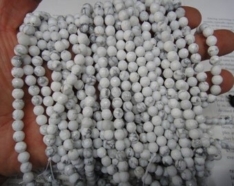 faceted round - natural white howlite beads, 6mm, 15.5 inch