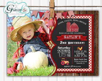 Farm Birthday Invitation, Old McDonald Invitation, Country Birthday Invitation, Barnyard Birthday Invitation, Chalkboard Birthday Invtation