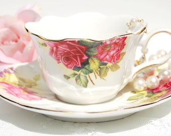Pretty tea cup set. Large roses tea cup and saucer.Tea party/Bridal shower Favor/Princess Tea party/Shabby chic/ Cottage decor.