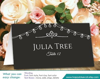 DiY Printable Wedding Place Card Template Instant by HappyBlueCat
