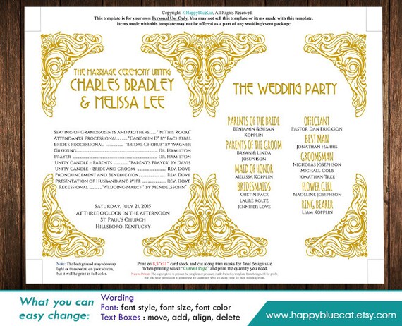 DiY Printable Wedding Fan Program Template by HappyBlueCat