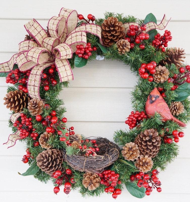 Christmas Wreath, Cardinals, Winter Wreath, Rustic Wreath, Cardinal Wreath, Country Wreath, Berry Wreath, Red Wreath, White Christmas