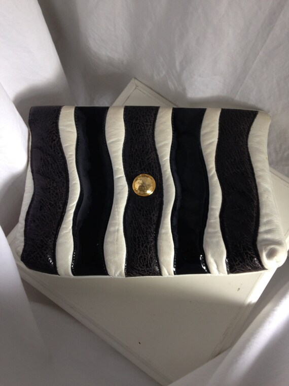 Vintage Zebra Black White Leather Clutch Purse Evening BAG