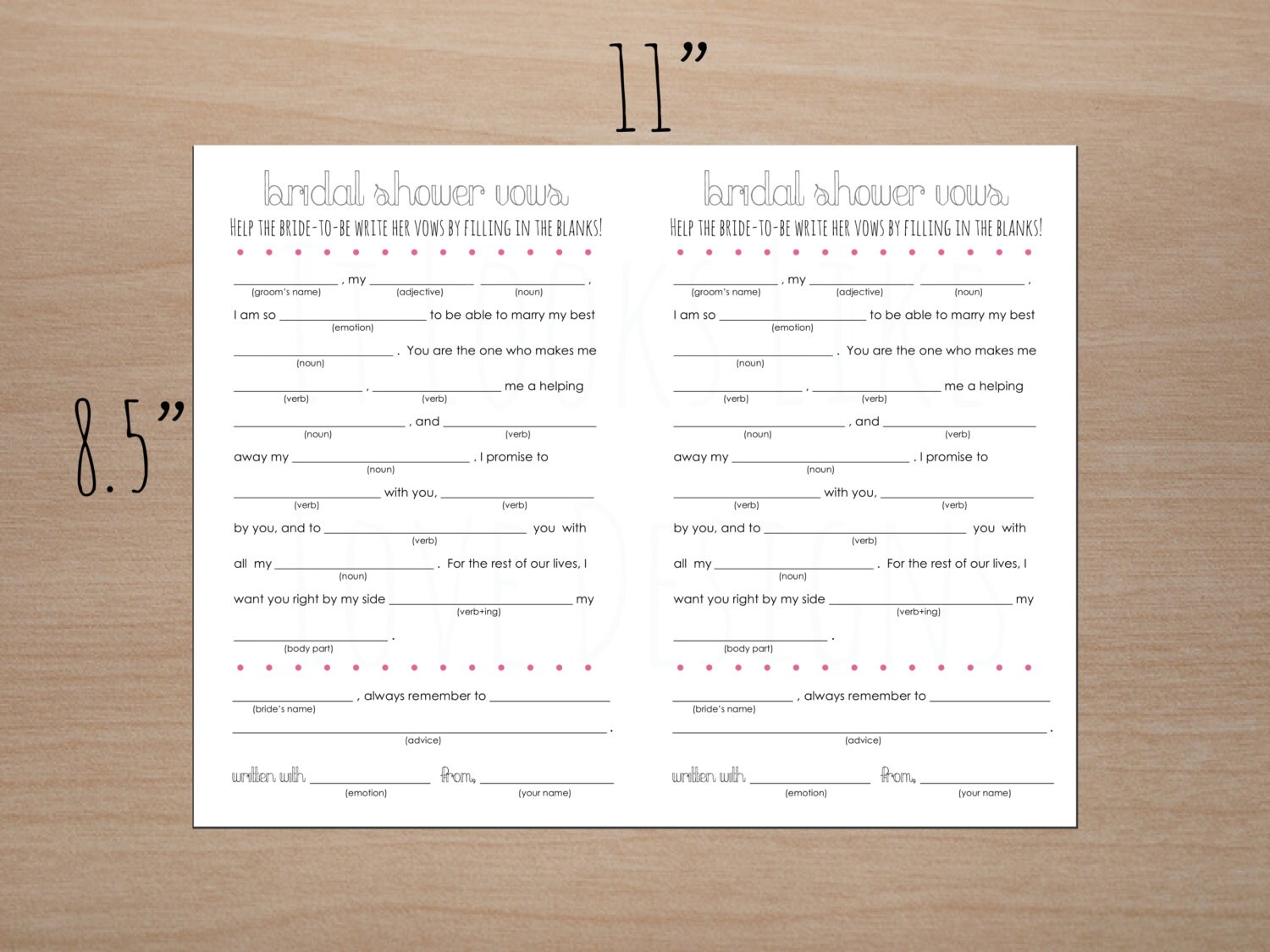 Printable Funny Wedding Vows Mad Libs // Bridal Shower
