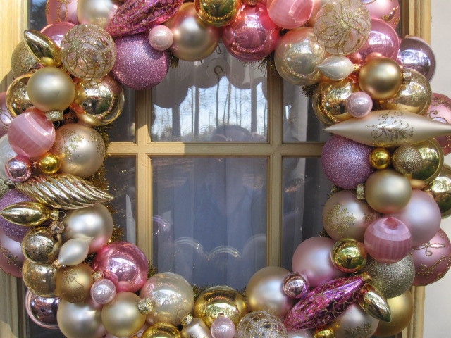 Pink and Gold Ornament Wreath