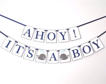 Ahoy It's A Boy Banner Ahoy Its a Boy Theme Boy Baby Shower Nautical Baby Shower Whale Theme Baby Shower Whale Boy Shower Baby Shower Banner