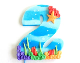 READY TO SHIP Blue Bubble Guppies Inspired Number Fondant Cake Topper