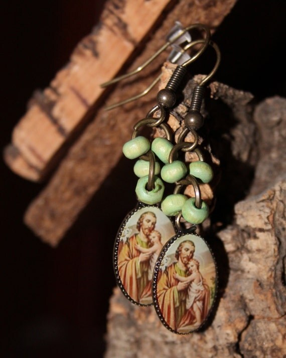 Items similar to Blessed Saint Joseph Earrings, Christian Jewelry