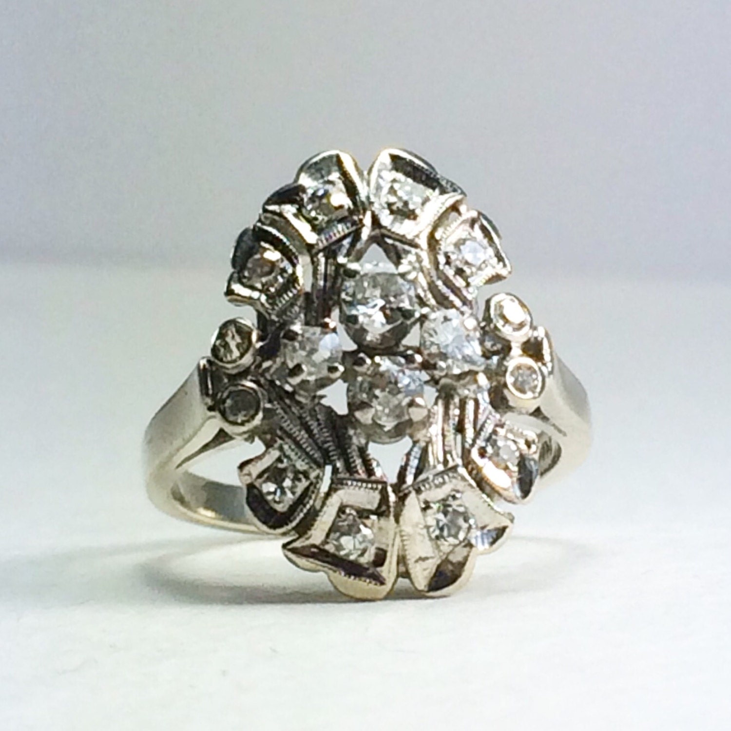 Art Deco White Gold Diamond Cocktail Ring by SusansEstateJewelry