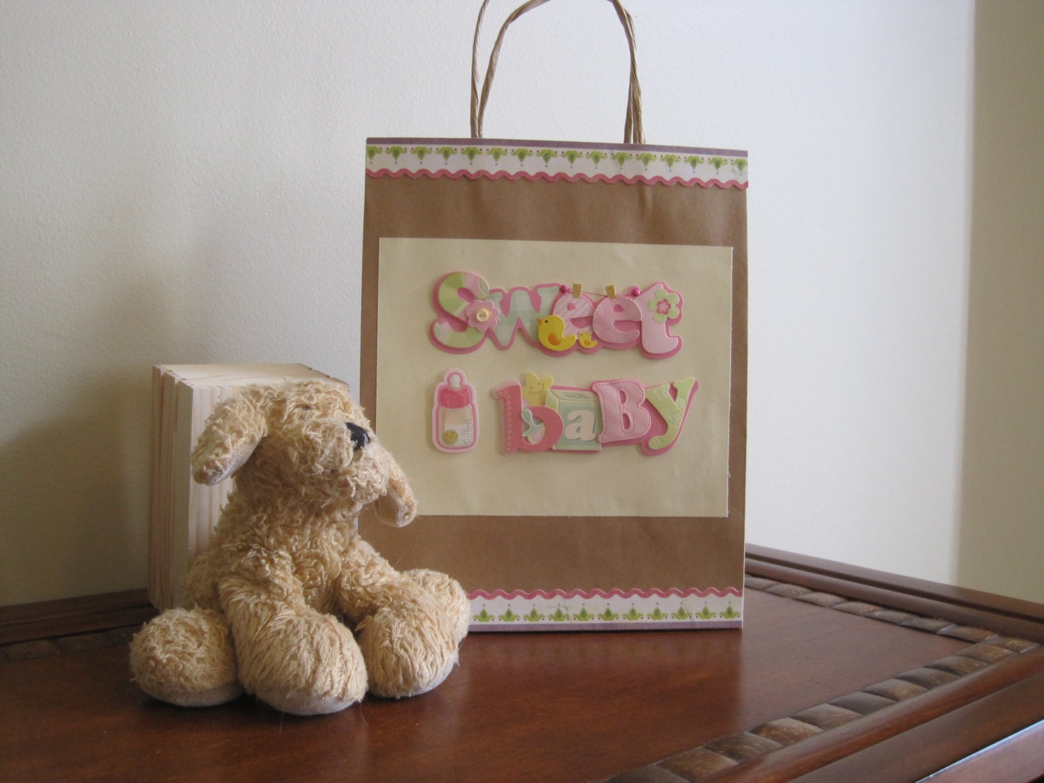 Large baby girl gift bag Shower gift bag by DLDesignerCrafts