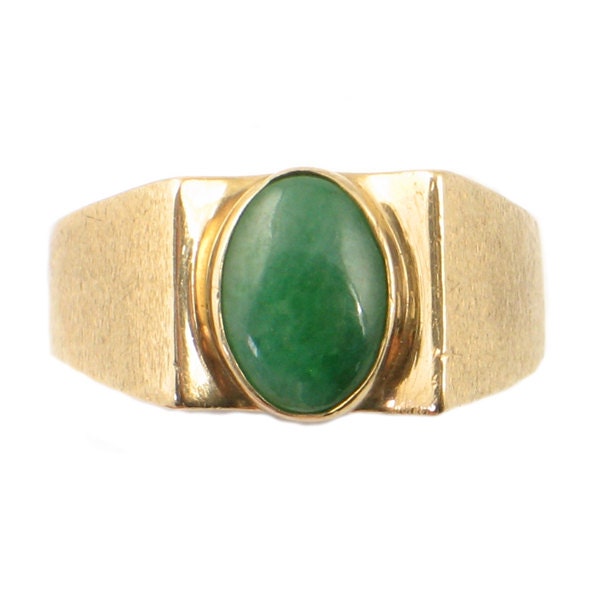Men's Jade Ring in 14K Gold Vintage Gold Ring with Jade