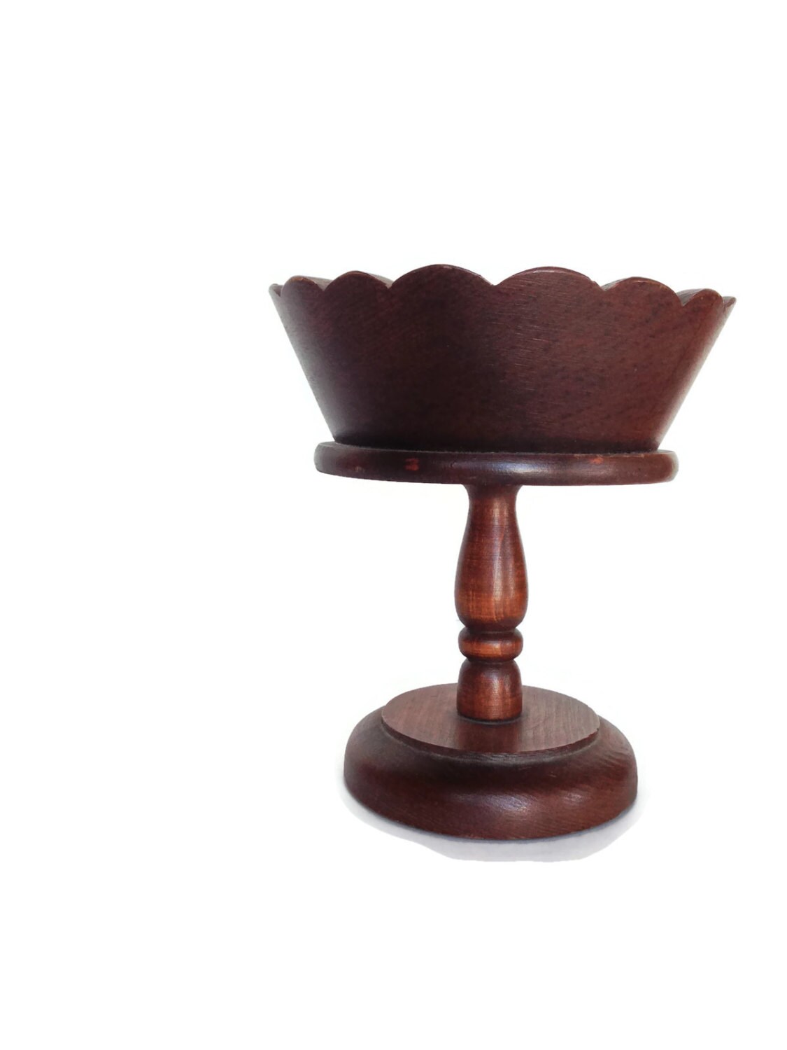 Vintage wood bowl pedestal base raised wooden centerpiece