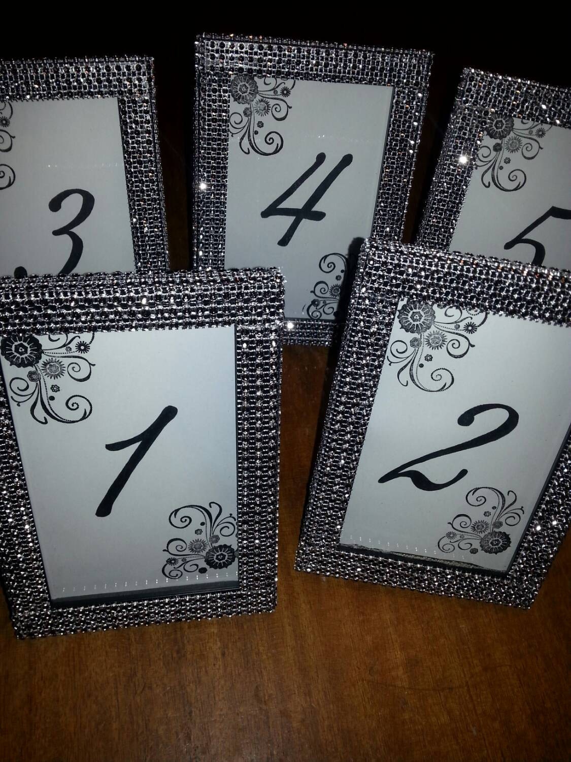 Table Number Frames with sparkling bling for Weddings