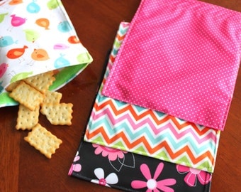 4 Girls Reusable Sandwich baggie / snack baggie / cold lunch reusable bag / cold lunch baggie / sack lunch bag / flower bag / chevron bag