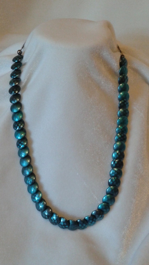 Snakeskin Textured Teal Necklace by SharonsFashion on Etsy